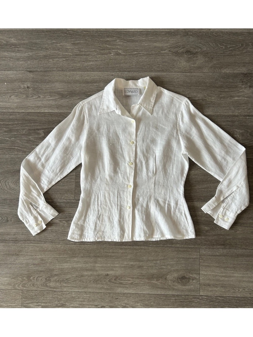 Vintage Edward Irish Linen Shirt Womens S White Button Up Blouse Quiet Luxury - Picture 6 of 7